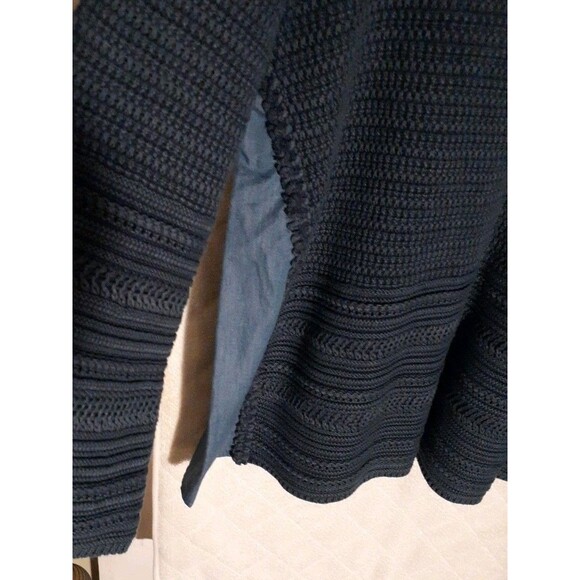 Coldwater Creek top LARGE Blue Textured Knit Contrast Trim Pullover Sweater L - Picture 3 of 8